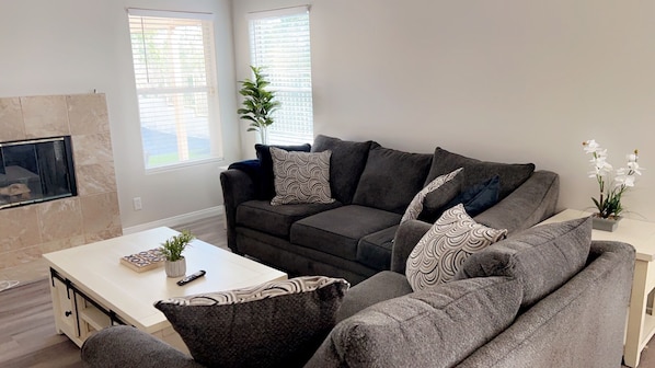 Living Room & Fireplace.