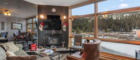 Living room with ski trail views