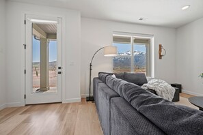 Entry to the living room with modern decor.