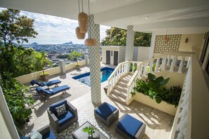 Views from several levels of this hillside home