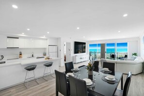 Ocean views and open plan kitchen/lounge.