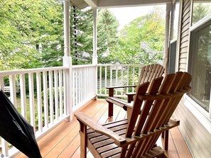 Elevated front porch overlooking front yard and peekaboo view of Big Glen