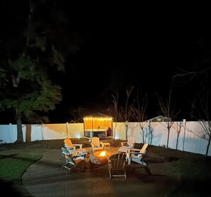 Hot Tub and Firepit Night View