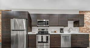 Fully equipped kitchen.

 (Here for work/education? Send a message for a potential discount.)