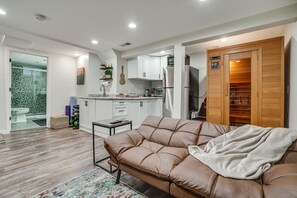 Living Area | Infrared Sauna | Lower-Level Unit