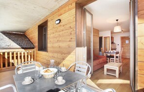 Some balconies have a table