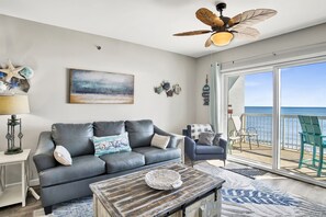 Living room with a breathtaking Gulf view!