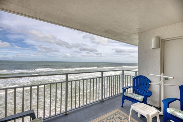 The oceanfront balcony invites you to unwind to the mesmerizing rhythm of the waves.