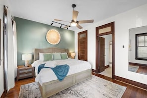 This bedroom has king sized bed
