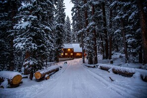 Exterior from the Driveway at Dusk