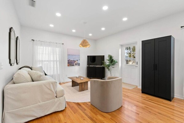 Spacious living space with smart TV