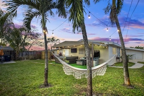 Backyard, hammock.