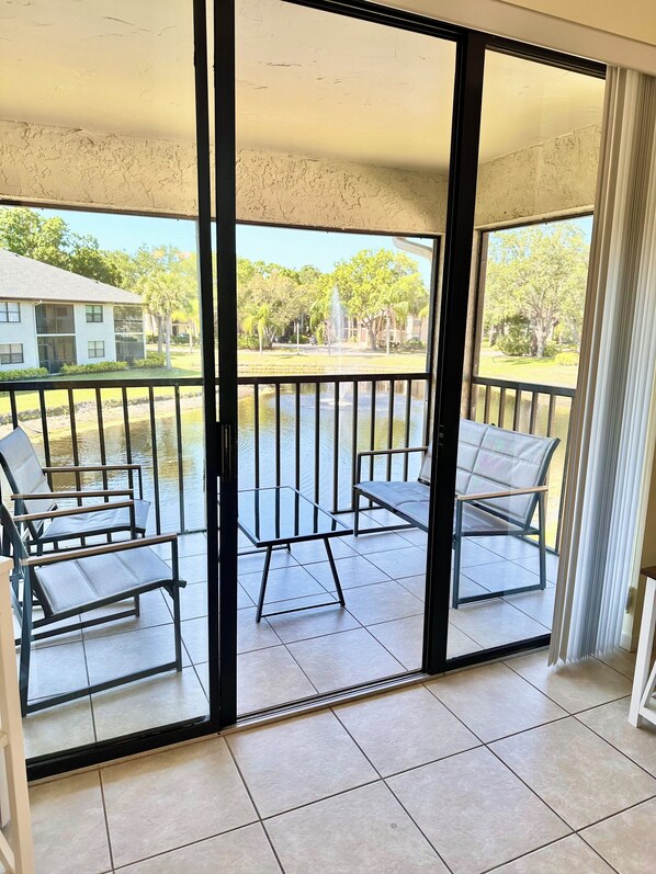 Screened Lanai with water and fountain view
