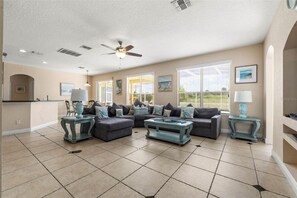 Open plan living area next to the kitchen