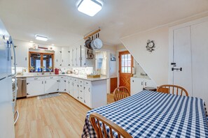 Kitchen | 2-Story Home | Bedroom/Full Bathrooms on 1st Floor | Free WiFi
