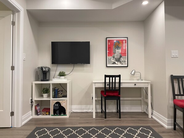 Living room and office area.