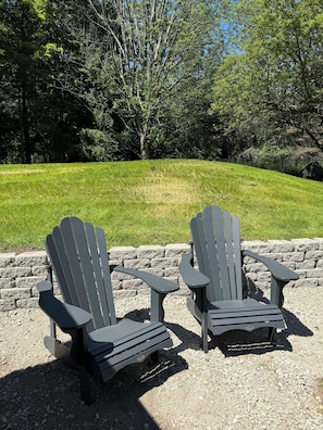 Back yard patio area w/ Solo Stove for nighttime fires.