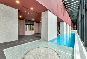 An indoor heated pool.