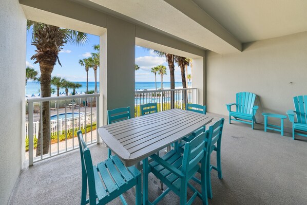 HUGE balcony overlooking pool and beach