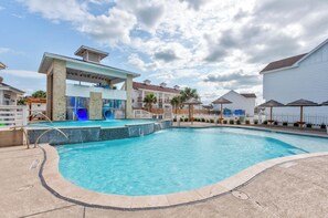 Enjoy the Aruba Bay Resort heated pool and thrilling double slides any time of year