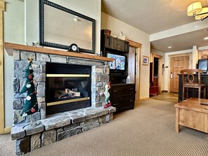 Working fireplace with TV