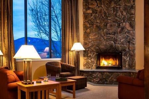 Wood burning fireplace in Living Room
