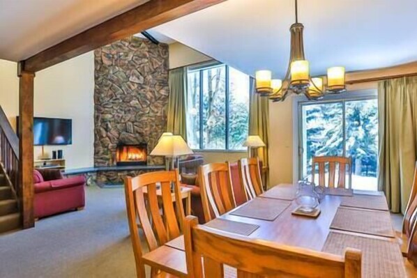 Enjoy wood burning fireplace from everyroom