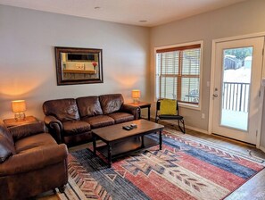 Cozy living room space to hang out and relax after a day exploring around Mt Hood