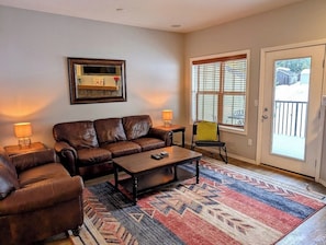 Cozy living room space to hang out and relax after a day exploring around Mt Hood