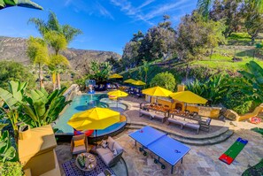 Ariel view of our amazing backyard with full privacy, stunning mountain views.