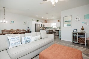 Open concept living area with modern furnishings