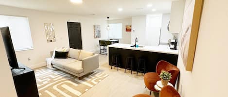 Open concept living room kitchen and Dinning room.