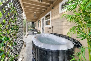 Patio | Private Hot Tub Outdoor Seating Areas