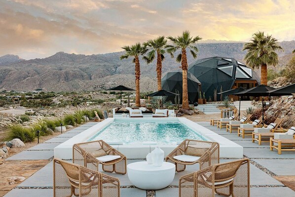 Welcome to Perch, the most unique, luxury vacation home in the California Desert.

Enjoy a 40-ft modern pool with unparalleled views of the local mountains