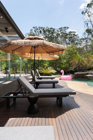 The mineral pool is heated in summer. Laze away your days poolside.