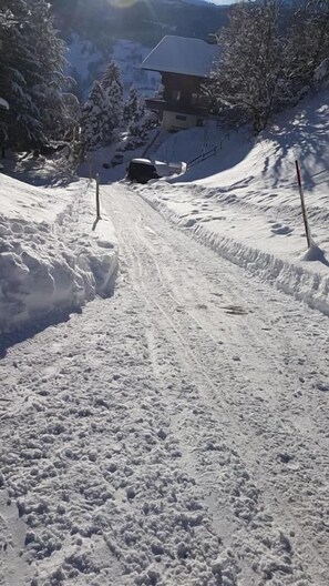 In winter, Winter tyres, 4-wheel drive obligatory. Alternative parking can be arranged