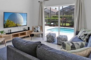 Our 4 bedroom vacation home with a private pool and themed bedrooms, has a lovely natural light. Besides the amenities at our place, you have free access to the resort amenities included on the night rate!