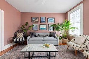 Professionally designed living room space with a Smart TV!