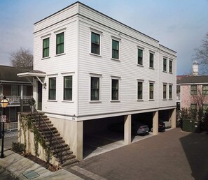 Exterior of the rental. This is a brand new build unlike the majority of Downtown Charleston rentals. Private parking directly underneath the home.