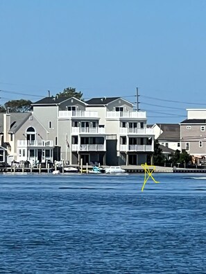 View of the house (starred) while sitting across the bay, on Sunset Beach.