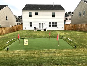 Backyard with putting green