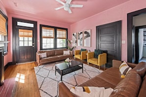 Professionally designed living room space with a Smart TV!