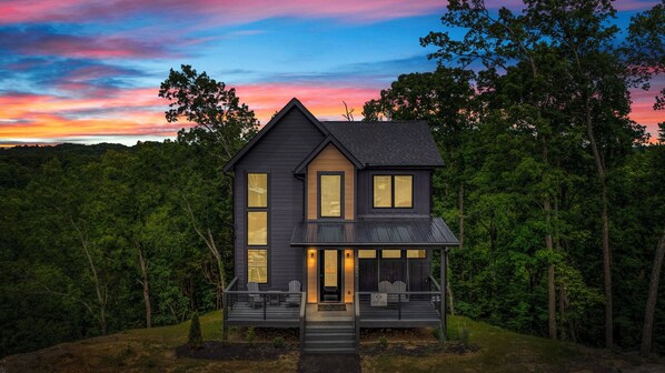 Compass point Cabin at twilight