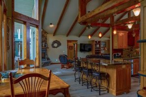Extra dining table and kitchen island in main house