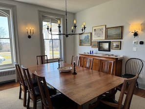 Beautiful dining room with fireplace