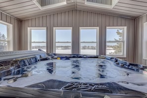 Indoor Hot Tub overlooking the river
