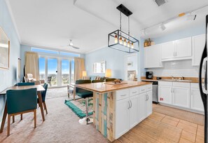 great room is spacious, open and has a nice view even from the kitchen