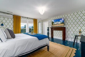 Suite 10: King Anthropologie Bed, stunning views of mountains from all windows, porcelain tile bath with a jacuzzi tub that will have a 360 curtain and shower attachment, 55" Smart TV and no walls adjoin with other suites or living areas