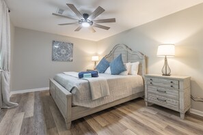 Downstairs bedroom with king sized bed.