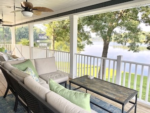 Upstairs back porch view onto the lake